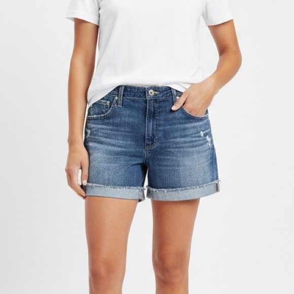 Ag Adriano Goldschmied Pants - AG Hailey Ex-Boyfriend Roll Up Distressed Denim Shorts 31